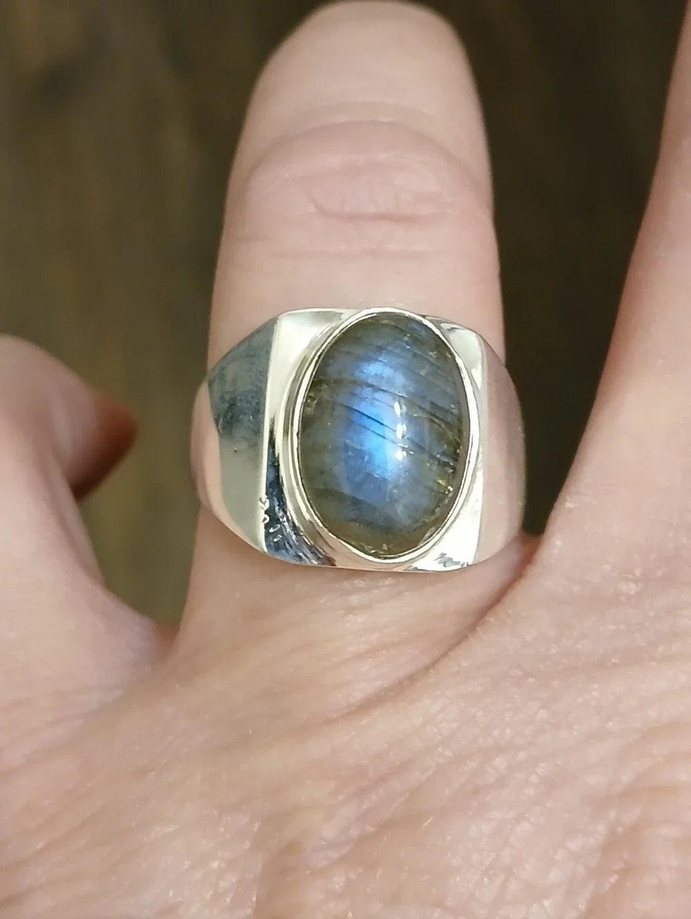New Men's Labradorite 925 Silver Ring.